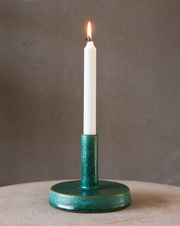 Ljusstake grönmelerad, keramik av Elna-Karin Helgesson