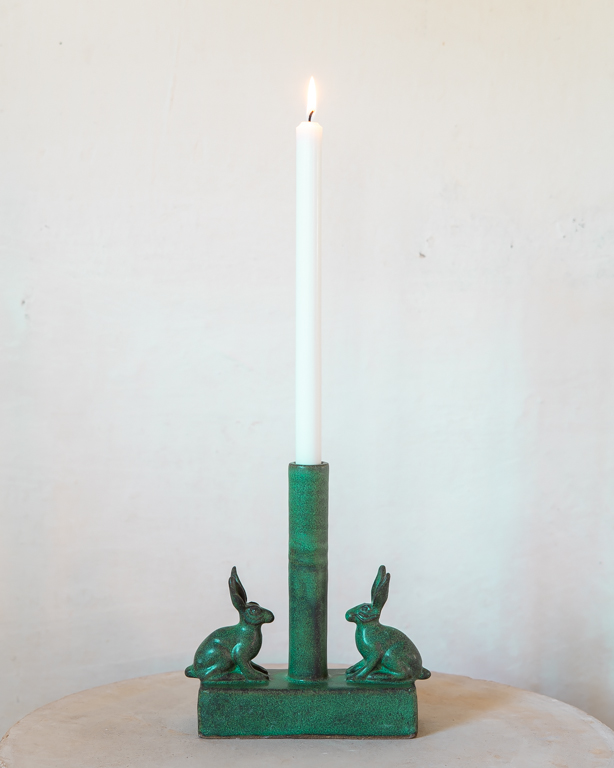 Ljusstake Harar grön, keramik av Elna-Karin Helgesson